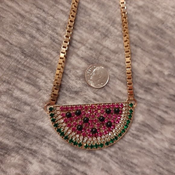EUC Watermelon rhinestone goldtone necklace - Picture 2 of 4